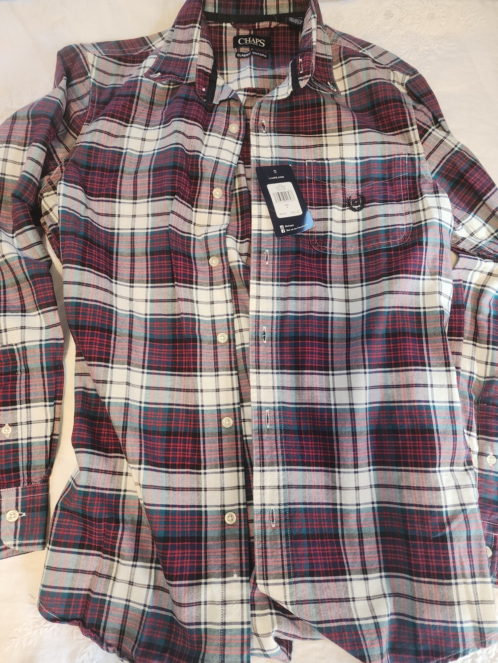 Chaps Men's Plaid Button-Down Shirt - Burgundy, White, Navy